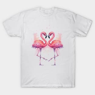 Flamingos Heart Watercolor T-Shirt